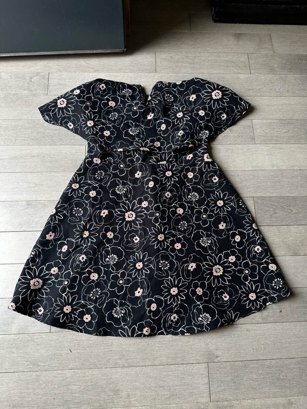 Women’s Black Floral Babydoll Strapless Off The Shoulder Mini Dress Wedding Med